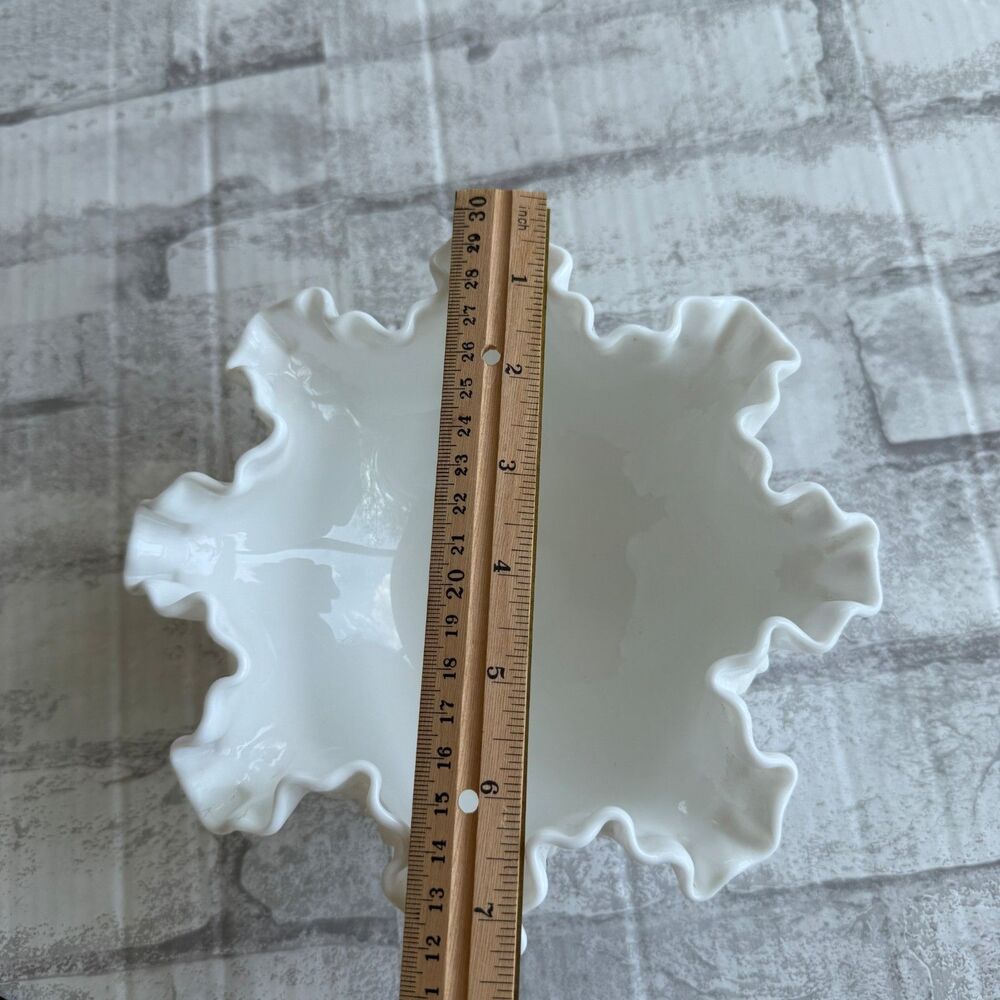 VTG Fenton White Hobnail Milk Glass Footed Ruffled Crimped Tabletop Bowl - Picture 8 of 8